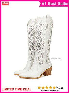 Glitter Rhinestone Cowboy Boots Women Wedding Mid-Calf Western Boots